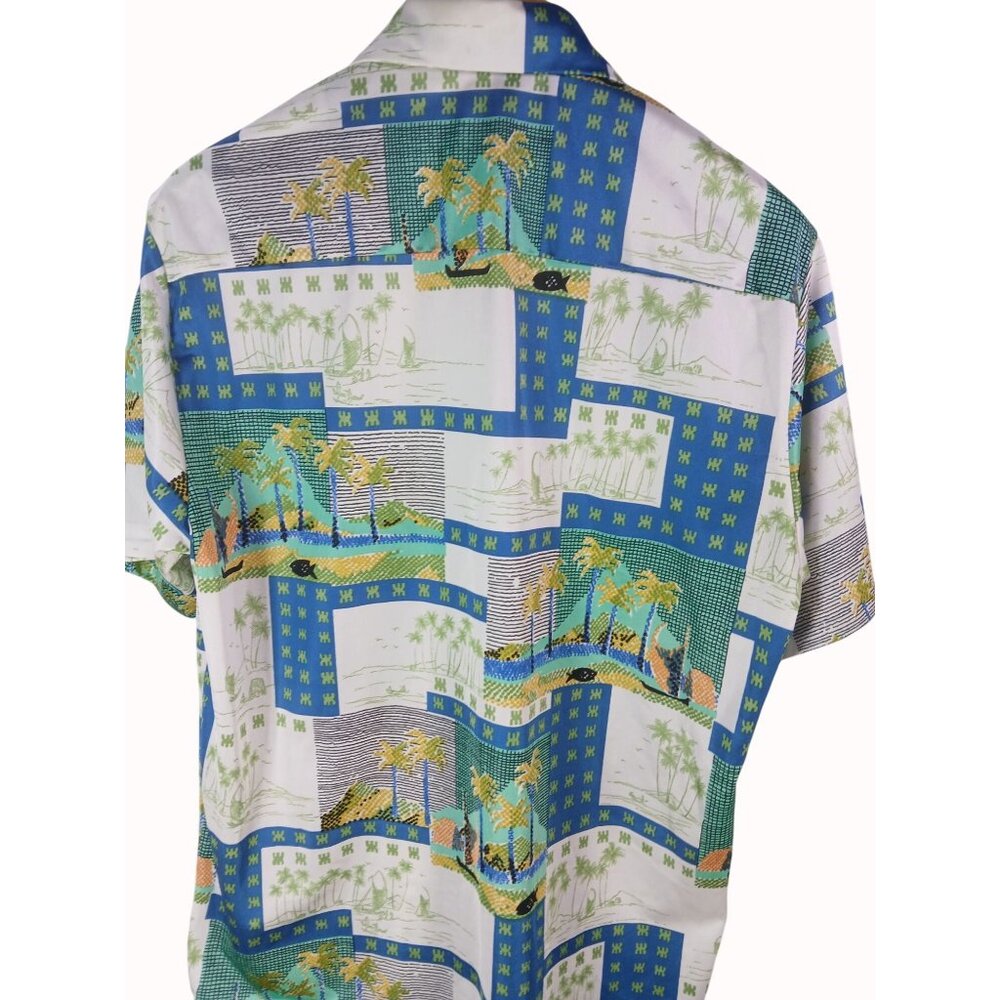 Vintage 70s Napili Made Hawaii Tropical Graphic Hawaiian Shirt Size L No Iron - Picture 10 of 13
